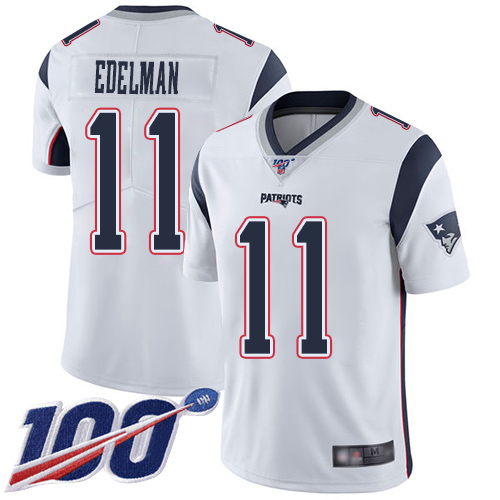 New England Patriots Football #11 100th Season Limited White Men Julian Edelman Road NFL Jersey